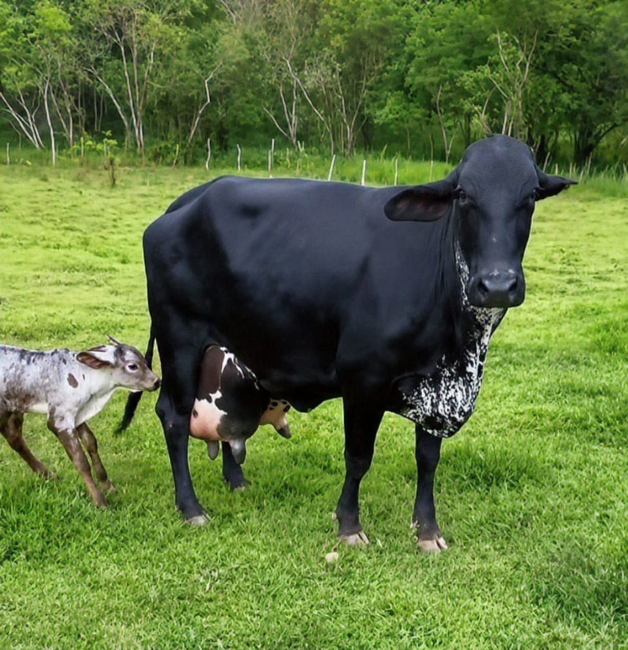 Dairy cow with her calf